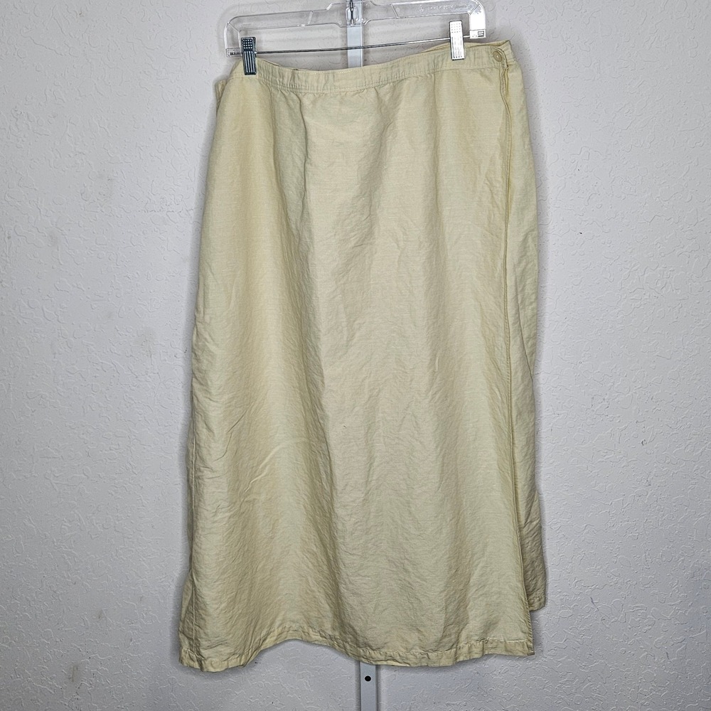 Venezia Pale Yellow Linen Cotton Blend Wrap Maxi Skirt Womens Plus Size 26/28